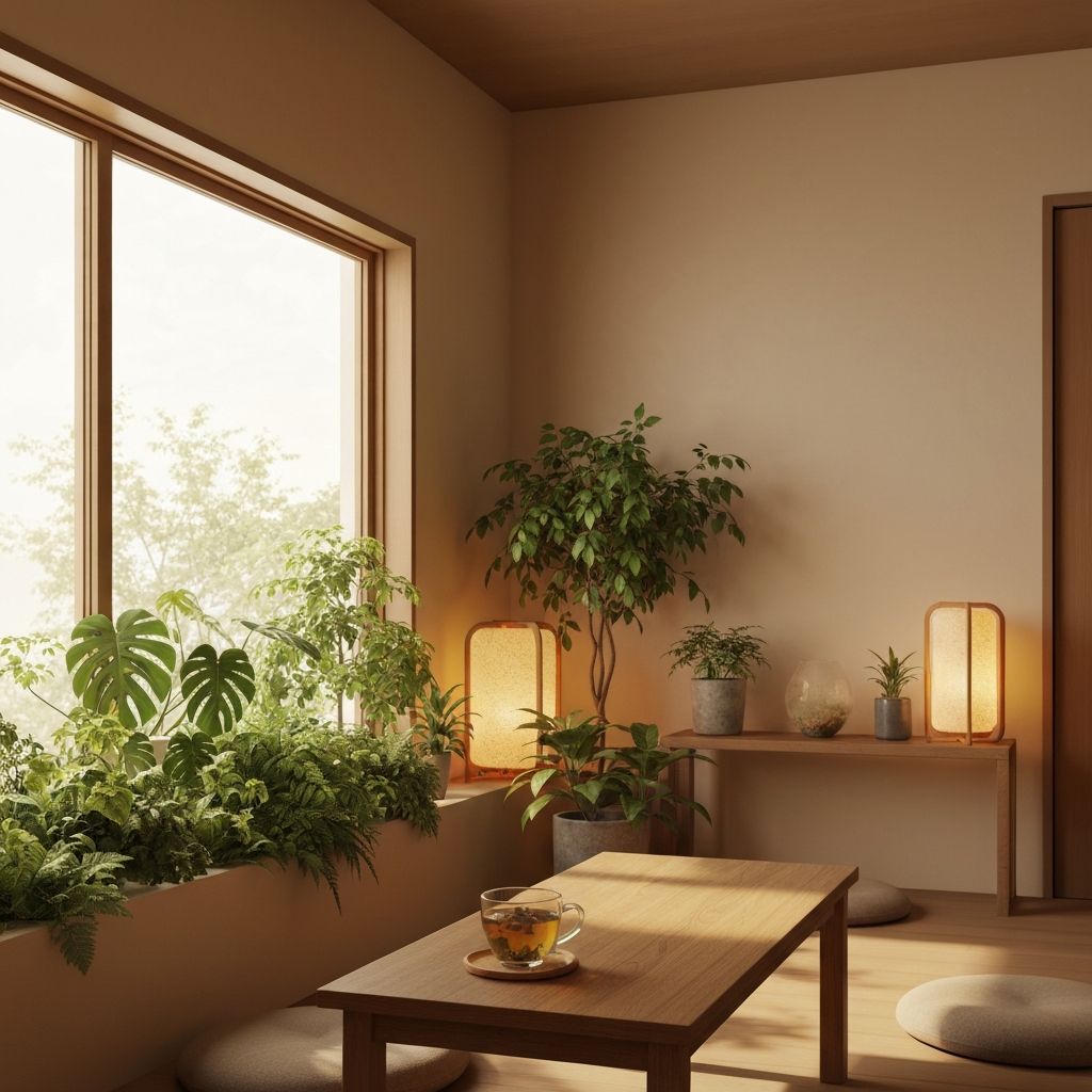 Calm evening setting with natural decor elements